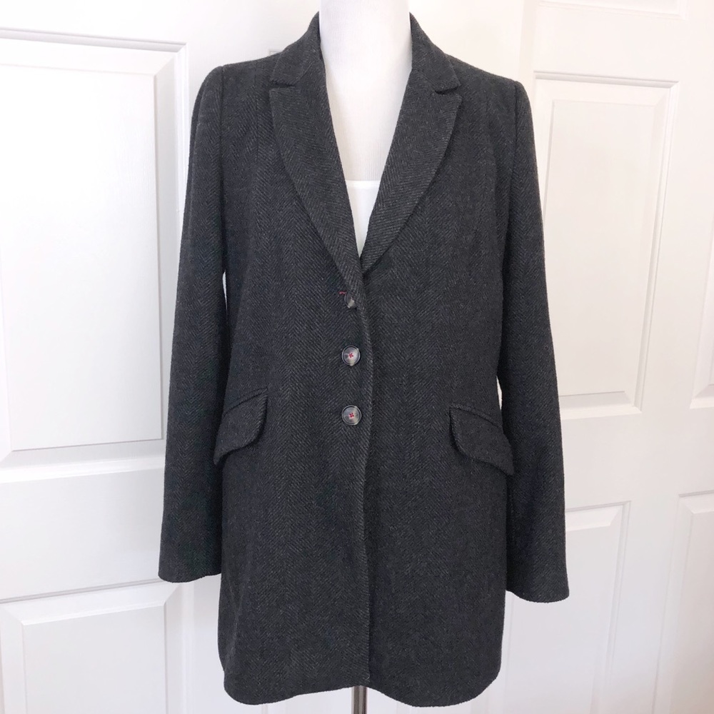 Zara TRF Gray Herringbone Heavy Pea Coat